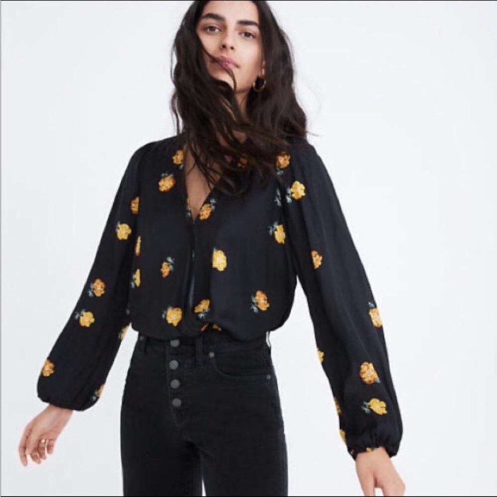 Madewell S Bubble-Sleeve Wrap Top in Floating Florets